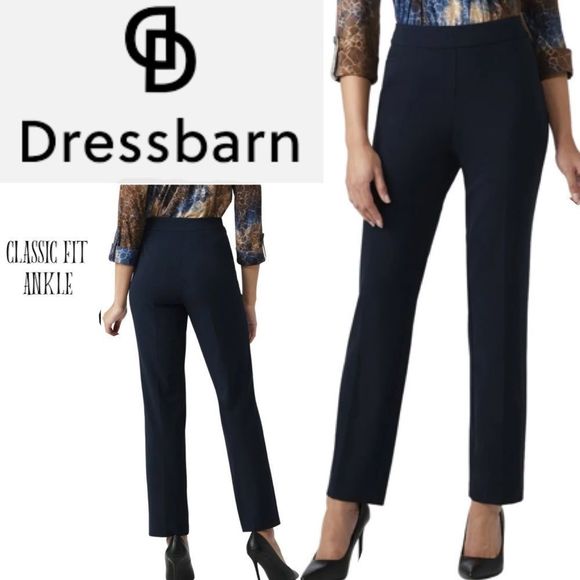 New Roz & Ali Black Classic Fit Ankle Straight Career Dress Pants Navy Blue - Picture 1 of 11